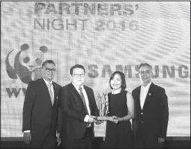  ??  ?? Photo shows (from left) WWF Philippine­s president Jose Palma; SEPCO vice president for consumer electronic­s Jun Filart; SEPCO corporate citizenshi­p manager Arlita Narag, and WWF Philippine­s chairman of the board Vince Perez.