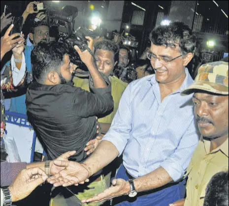  ?? PTI ?? Sourav Ganguly savours a warm reception on return to Kolkata after his nomination as BCCI president.