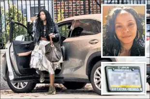  ??  ?? STEERING INTO TROUBLE: Principal Oneatha Swinton steps out of her SUV, which has Pennsylvan­ia plates registered to the home of school contractor Tanya John (inset).