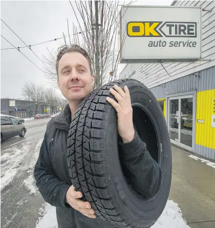  ?? ARLEN REDEKOP/PNG ?? OK Tire owner Sterling Arndt says getting snow tires fitted is cheaper than an accident.