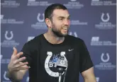  ?? Michael Conroy / Associated Press ?? Indianapol­is quarterbac­k Andrew Luck appeared on the practice field for the first time since shoulder surgery in January.