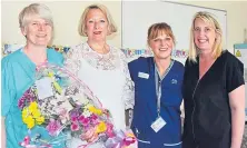  ??  ?? Senior charge midwife Lorna Murphy, Gill, Chrissie and midwifery in-patient manager Donna Brough.