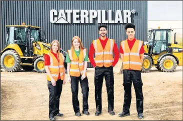  ??  ?? Four of the young apprentice­s taking part in the newly re-launched pioneering apprentice­ship programme between Desford-based Caterpilla­r and Derby College