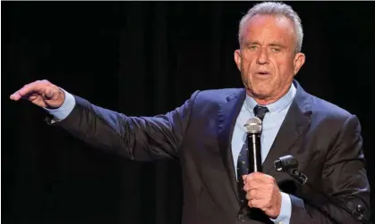  ?? Photograph: Étienne Laurent/EPA ?? Robert F Kennedy Jr speaks in Los Angeles earlier this month. A third-party run could upset calculatio­ns surroundin­g the expected BidenTrump match-up.