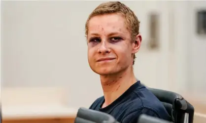  ??  ?? Philip Manshaus attends a court hearing in Oslo in August. He is accused of an attempted terrorist attack. Photograph: Cornelius Poppe/ AFP/Getty Images