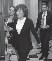  ?? ALEX BRANDON / AP ?? ON HER WAY: Sen. Susan Collins (R-Maine) prepares to vote to confirm Brett Kavanaugh on the Supreme Court.