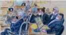  ?? Photograph: Dana Verkoutere­n/ AP ?? Artist sketch depicting trial of Oath Keepers leader Stewart Rhodes and four others charged with seditious conspiracy in the Capitol attack.