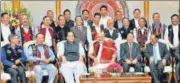  ?? PTI FILE ?? ■ PM Narendra Modi, Union minister Rajnath Singh (third from left) and NSA Ajit Doval (extreme right) with members of NSCN (IM) as Centre and NSCN ink peace accord in 2015.