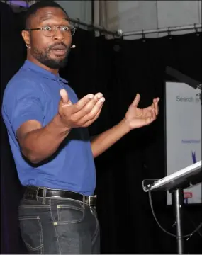  ??  ?? Ade Bamgbala of Google Garage speaking at the Business Expo in Wexford County Buildings.