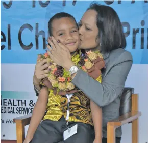  ?? Photo: Shratika Naidu ?? Minister for Health and Medical Services Rosy Akbar with Waisake Drauna at the opening of the Northern Diabetes, Rheumatic Heart Disease and Tuberculos­is youth camp at Bethel Primary School in Labasa on August 16, 2018.