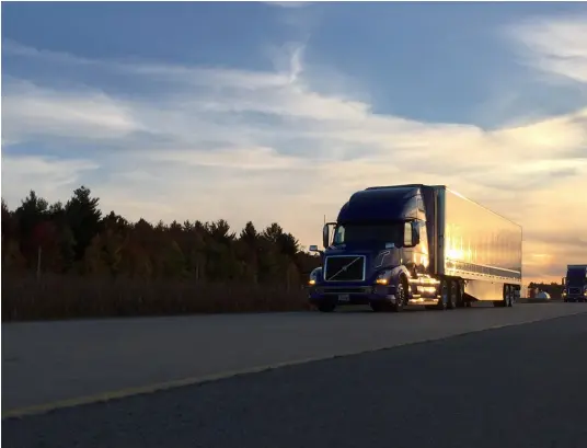  ??  ?? Researcher­s test “co-operative adaptive cruise control” at a Transport Canada facility in Blainville, Quebec.
This type of automation allows trucks to follow each other extremely closely, which dramatical­ly cuts fuel usage.