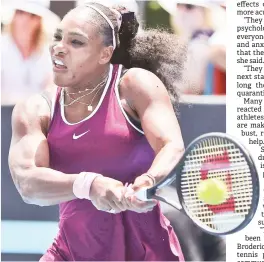  ?? — AFP photo ?? Serena Williams hits a return against Laura Siegemund of Germany during their women’s singles quarter-final match during the Auckland Classic tennis tournament in Auckland on Jan 10 file photo.