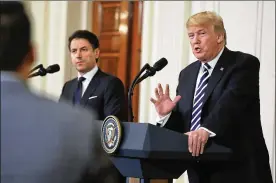  ?? MARK WILSON / GETTY IMAGES ?? President Donald Trump and Italian Prime Minister Giuseppe Conte hold a joint news conference Monday at the White House. Among the topics discussed were immigratio­n, trade and NATO. Trump also reiterated his vow to shut down the government if he does...