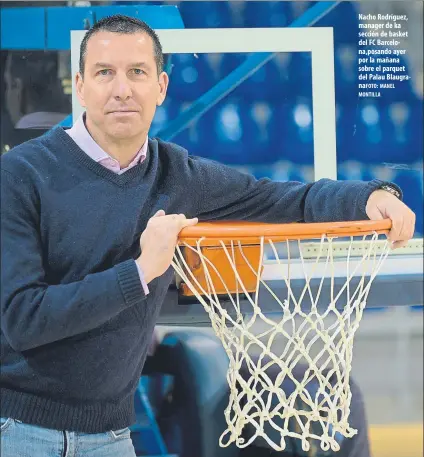  ?? FOTO: MANEL MONTILLA ?? Nacho Rodríguez, manager de ka sección de basket del FC Barcelona,posando ayer por la mañana sobre el parquet del Palau Blaugrana