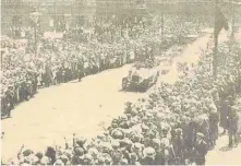  ??  ?? Grainy old Daily Mirror photo of the Prince’s welcome in Bristol, here seen on his way to the Colston Hall