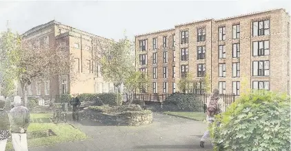  ??  ?? An artist’s impression of the proposed flats at Park Green, put forward by Peaks and Plains Housing Trust