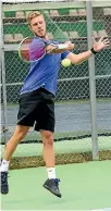  ??  ?? Olly Sadler of Tawa-Lyndhurst beat Miramar’s Jaden Grinter in three sets in their premier men’s interclub match on Saturday.