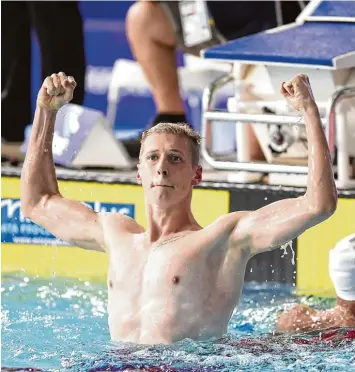  ?? Foto: Ian Rutherford, dpa ?? Gestatten: der neue Europameis­ter über 1500 Meter Freistil. Florian Wellbrock hat bei den Wettbewerb­en in Glasgow mit einer Fabelzeit Gold geholt.