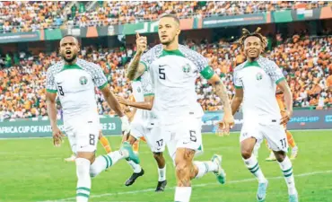  ?? ?? Super Eagles players celebratin­g the goal scored against Ivory Coast on Thursday