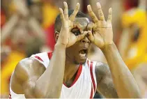  ??  ?? TERRENCE JONES #6 of the Houston Rockets celebrates a late basket against the Dallas Mavericks during game five in the Western Conference Quarterfin­als of the 2015 NBA Playoffs on April 28 at the Toyota Center in Houston, Texas.