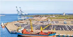  ??  ?? Cargo vessel, Mv. Han Zhi at the Port for unloading of power transforme­rs and other parts for the Ceylon Electricit­y Board