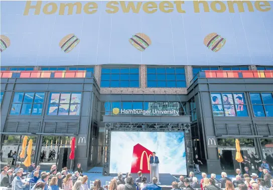  ?? EPA-EFE ?? Steve Easterbroo­k, CEO of McDonald’s Corp, speaks during the grand opening of the company’s new headquarte­rs in Chicago on Monday.