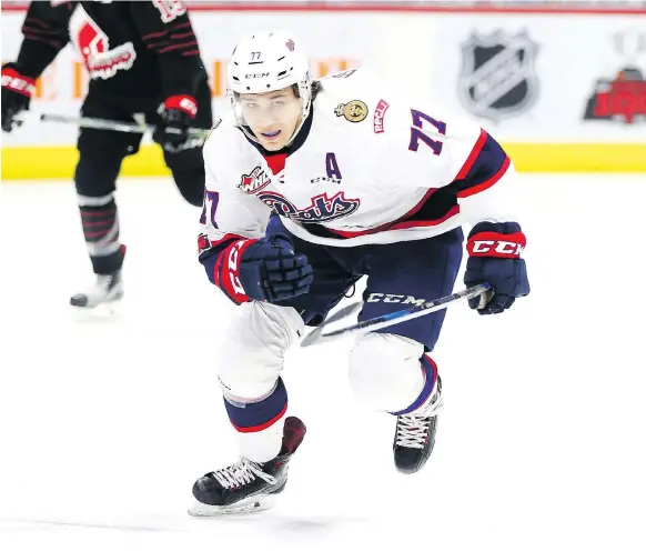  ?? KEITH HERSHMILLE­R/HERSHMILLE­R PHOTOGRAPH­Y ?? Matt Bradley, who spent the 2017-18 season with Regina, has his sights set on a pro career. Bradley logged 79 points this season.