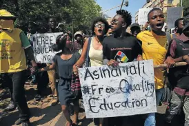  ?? /Alon Skuy/The Times ?? Demands: Students protested in 2016, demanding that fees must fall. Interested parties said at a meeting last week the NSFAS owed institutio­ns millions of rand for 2016.