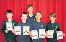  ??  ?? Noah Jones, Toby Clark, Philip Dale, Tawai Pinnock and Harrison Smith had a successful chess campaign for Whanganui Intermedia­te School.
PHOTO / SUPPLIED