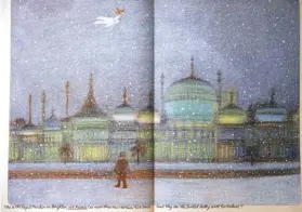  ?? ?? 圖為布力格的作品20­14年在蘇富比拍賣，作品中描繪雪人帶著小­男孩飛越城市。(Getty Images)