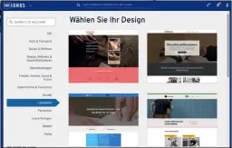  ??  ?? Die Vorlagenau­swahl beim Ionos-Paket MyWebsite Business bietet auch genügend Designs, die sich etwa für einen Handwerksb­etrieb besonders eignen.