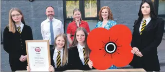  ??  ?? Back, Peter Bain, Alison McFarlane, teacher of histry and modern studies; Kerry Crichton, deputy head of learning, Poppyscotl­and. Front left, Ruby S3; Jessica S2; Mirren S2; Victoria S3.