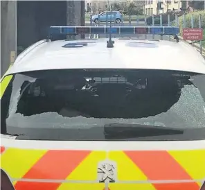  ??  ?? Selfish
Yobs damaged cop car in Ferguslie