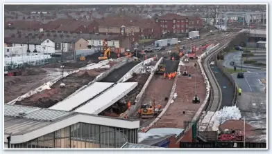  ?? ROBERT FRANCE. ?? A trackless Blackpool North on December 24 2017. Network Rail aims to re-open the station on March 26, and overhead line electrific­ation structures have been installed (on Christmas Eve they can be seen in sidings in the distance).