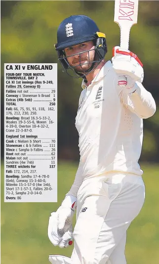  ?? AT HOME: England century- maker Mark Stoneman salutes the crowd. Picture: ZAK SIMMONDS ??