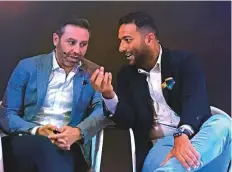  ?? Ashley Hammond/Gulf News ?? Former Egyptian greats Hazem Emam (left) and Mido at the launch of the du Football Champions season yesterday.