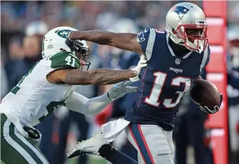  ?? MATT STONE / BOSTON HERALD ?? TIME TO SHINE: Phillip Dorsett (13) will open training camp as the Patriots’ No. 1 receiver with Julian Edelman sidelined by a thumb injury.