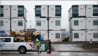  ?? PHOTOS BY DAI SUGANO — STAFF PHOTOGRAPH­ER ?? The San Mateo County's navigation center, part of the county's efforts to end homelessne­ss, still is under constructi­on in Redwood City. The 240-bed shelter is scheduled to open later this month and offer medical, mental health and dental assistance to its residents.