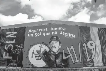  ?? INTI OCON/THE NEW YORK TIMES ?? A mural depicting President Daniel Ortega in Esteli, Nicaragua, bears a slogan quoting the 19th century Nicaraguan poet Ruben Dario that translates as “Here we are illuminate­d by a sun that does not set.”