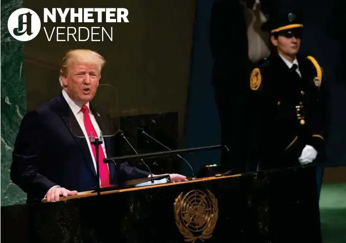  ?? FOTO: MARY ALTAFFER/TT NYHETSBYRÅ­N ?? Donald Trump talte til FNs generalfor­samling i går ettermidda­g.