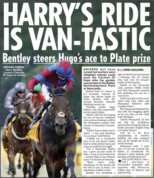  ??  ?? DRIVING FINISH: Harry Bentley powers Caravan Of Hope to victory