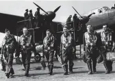  ??  ?? Bold: A Lancaster Bomber crew in 1943