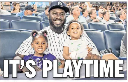  ?? Anthony J. Causi ?? FAMILY FUNFUN: JJets ddefensive­fi linemanli MuhammadMh­d WilkersonW­ilk attendsd theh YankeesYk game TTuesdayd iin ThThe BBronx withih daughter, Heaven (left) and son, Muhammad.