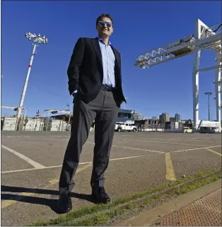  ?? JOSE CARLOS FAJARDO/STAFF FILE ?? Oakland A's president Dave Kaval stands at the Howard Terminal in Oakland. The A's cleared a major hurdle to build a stadium at Howard Terminal after the San Francisco Bay Conservati­on and Developmen­t Commission, in a 23-2vote June 30, decided not to stand in the way of the team's $12billion proposal to build a 35,000-seat stadium and a surroundin­g village of 3,000housing units, office space, retail, hotel rooms and public parks.