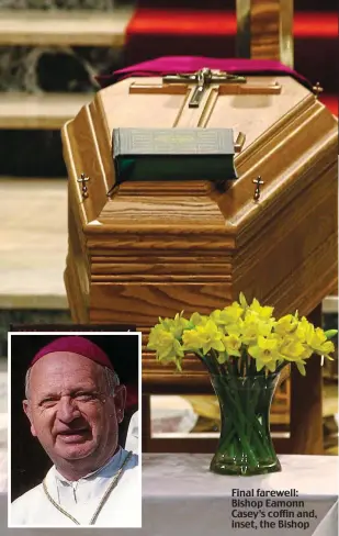  ??  ?? Final farewell: Bishop Eamonn Casey’s coffin and, inset, the Bishop