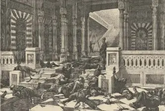  ??  ?? Çırağan Vakası’nın temsili resmi. 8 Haziran 1878 tarihli L’illustrati­on dergisinde yer alan gravürde olay yerinde cansız yatan muhacirler görülüyor.
