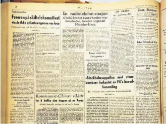  ??  ?? UTAN SAMBAND: Ein radiotelef­on kunne hindra katastrofe­n, ifølgje Varden for laurdag 19. november 1950. Avisa refererer til eit oppslag i Dagbladet.