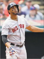  ?? Tony Dejak / Associated Press ?? Boston’s Xander Bogaerts watches his ball after hitting a solo home run in the third inning against the Indians on Wednesday.