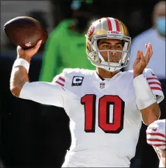  ?? SCOTT EKLUND/ASSOCIATED PRESS 2020 ?? Drafting a quarterbac­k early in the first round would likely lead to the end of Jimmy Garoppolo’s tenure in San Francisco either in a trade this season or after a year if the 49ers opt to keep a veteran around to help ease the transition for a rookie QB.