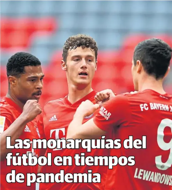  ?? (AP) ?? Otro festejo. No sólo por el modo, debido al coronaviru­s, sino también porque el equipo bávaro no deja de ganar en la Bundesliga.